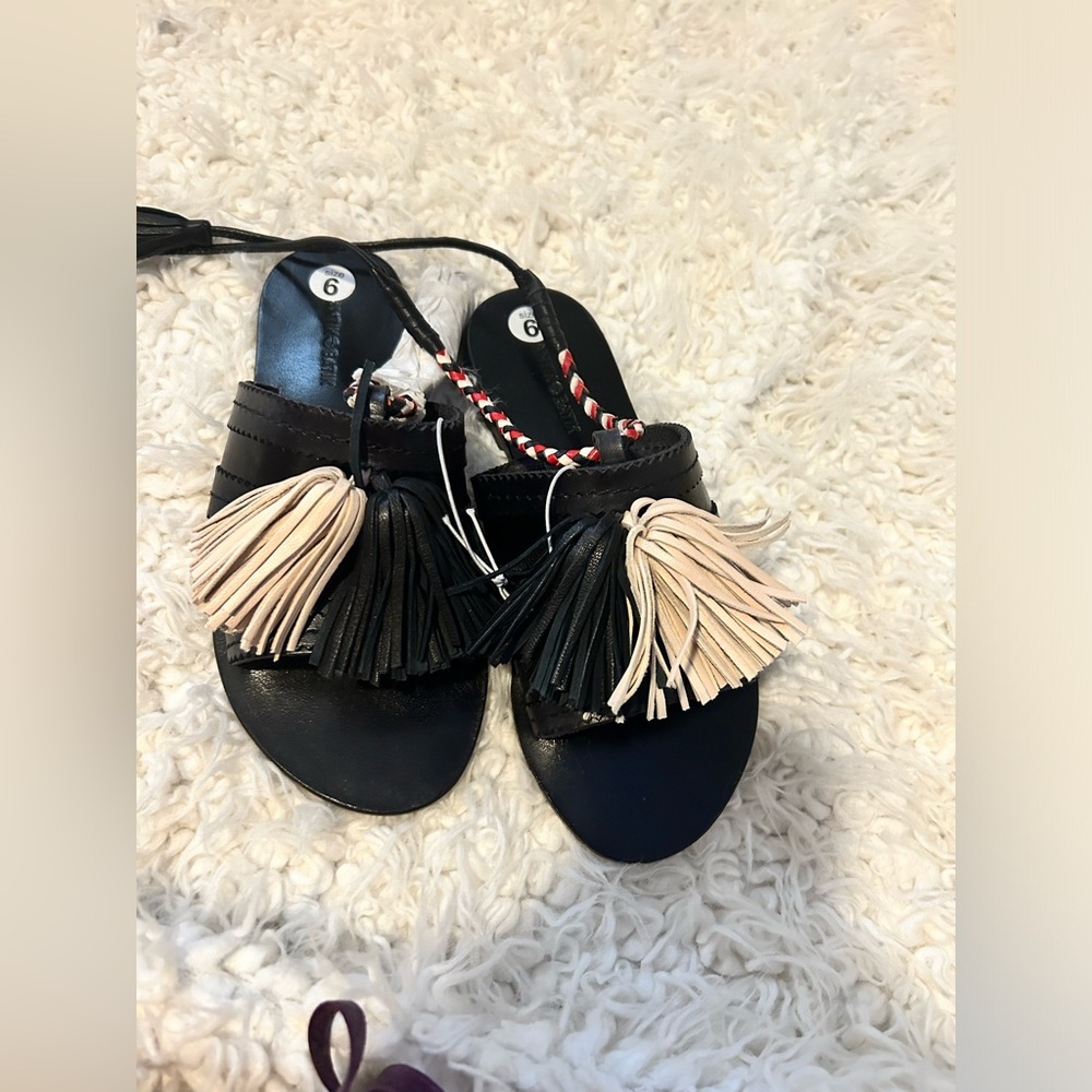 50%Offw New Johnny Was X Antik Batik Black Tassel Braided Sandal 6 $230 S22